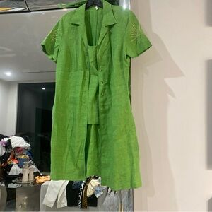 Escada Vibrant Green Midi Dress with Button-Down Front